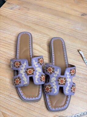 Madden Girl Lavender Embroidered Slide Sandals
